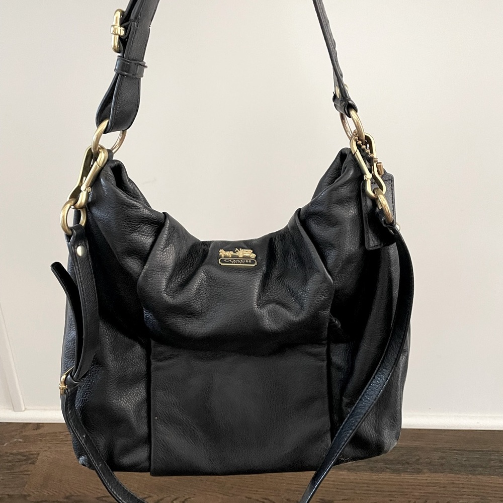 Black leather coach purse